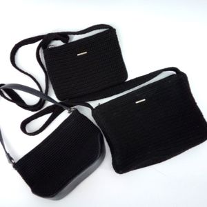 The SAK Black Knit Leather Trio Bundle Small Medium Shoulder Bags Bag Casual